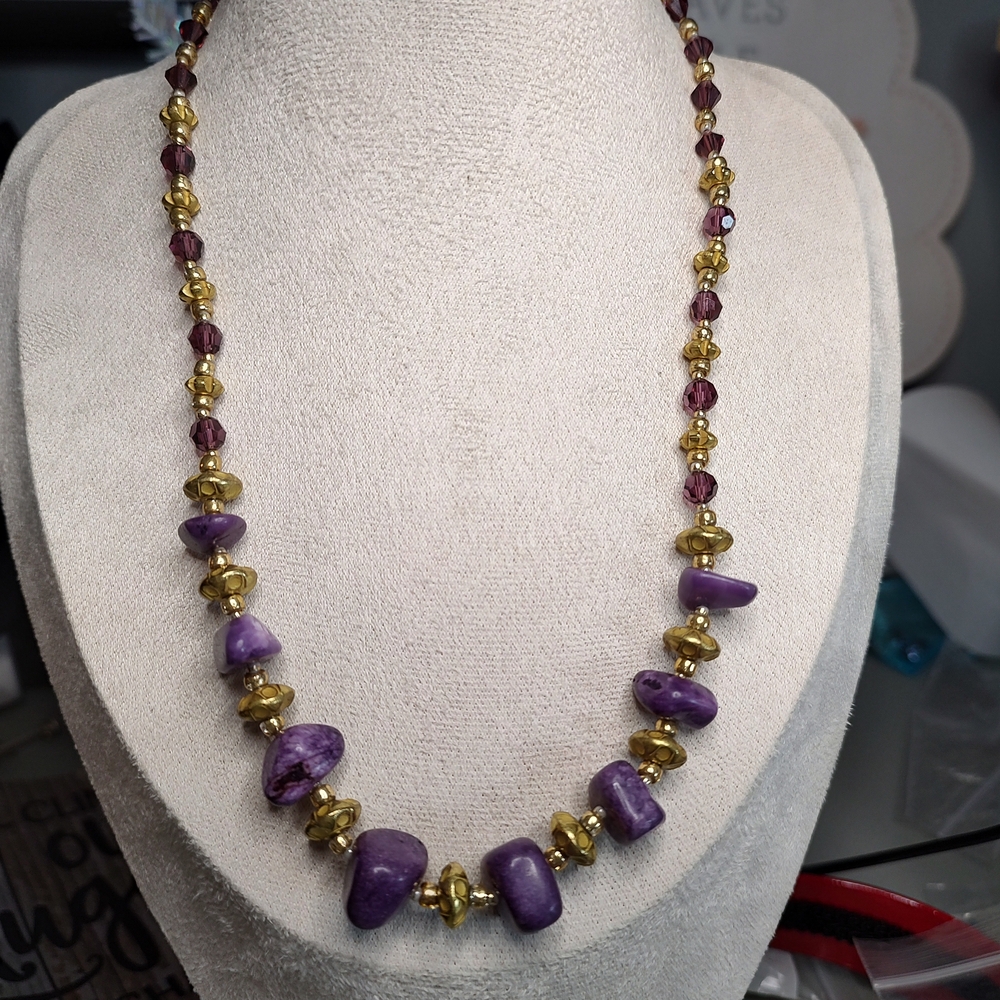 Elegant Purple and Gold Beaded Necklace